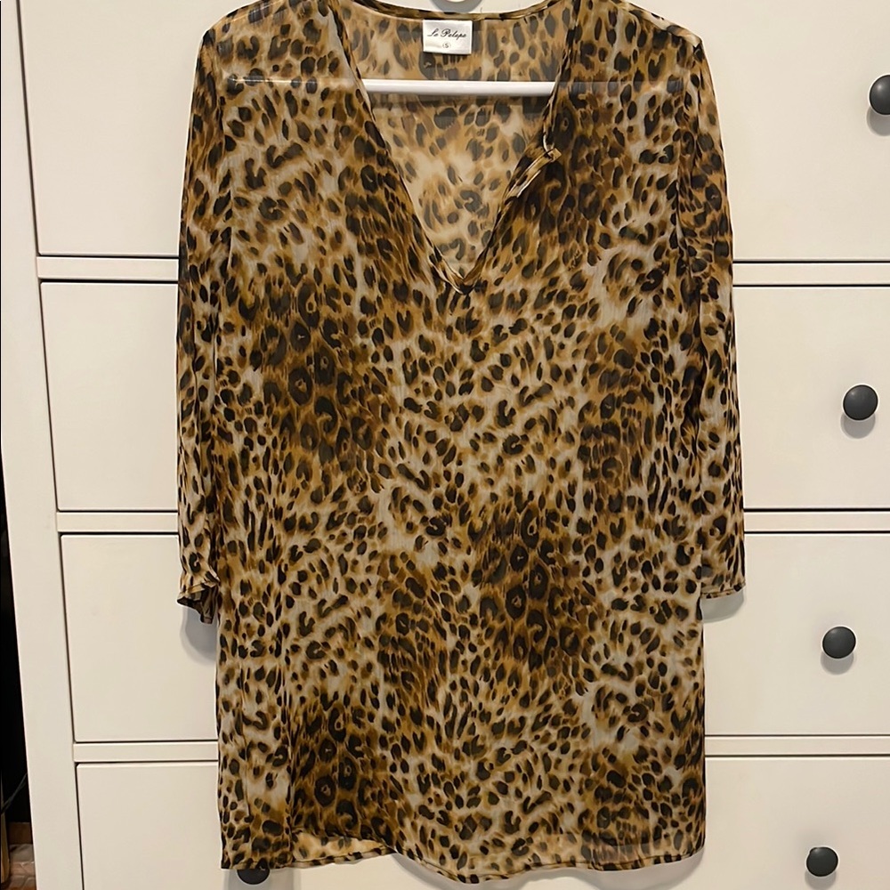 Leopard Print V-Neck beach cover up
